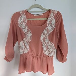 Collective Concepts Lace-Trim Peplum Blouse in Rose